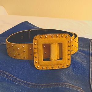 Vintage Escada yellow suede gold studded belt, size 40